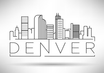 Minimal Denver Linear City Skyline with Typographic Design - obrazy, fototapety, plakaty