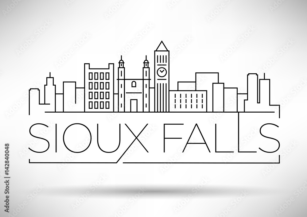 Wall mural Minimal Sioux Falls Linear City Skyline with Typographic Design