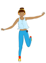 Illustration of a girl jumping in the puddle isolated