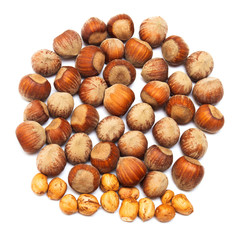 Hazelnut isolated on a white background. Nuts. Flat lay, top view