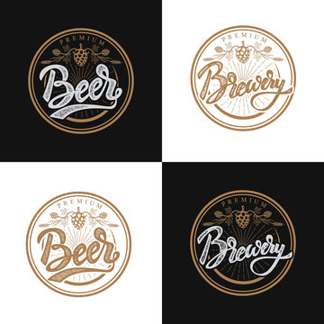 premium beer emblems. Handwritten lettering logo, label, badge.Vector illustration.