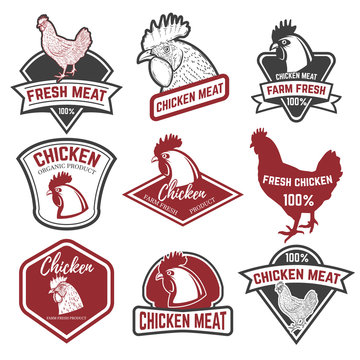 Set of Chicken meat labels. Design elements for logo, label, emblem, sign. Vector illustration