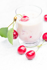 Refreshing summer drink fruit cocktail cherries