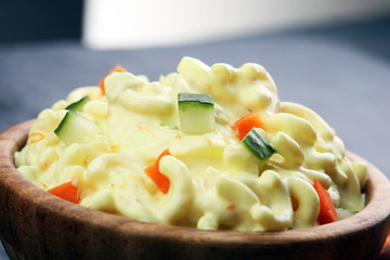 noodle salad with eggs, cucumber and mayonnaise