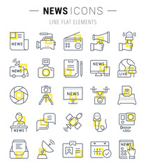 Set Vector Flat Line Icons News