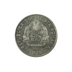 15 romanian ban coin (1975) reverse isolated on white background