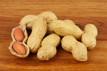peanuts on the wood background