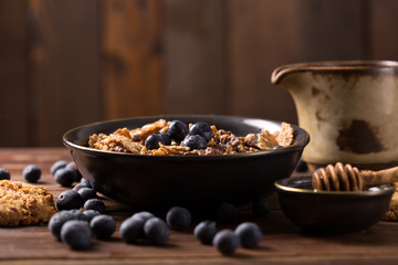 muesli with honey and blueberry