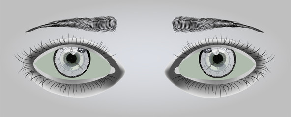 Two eyes with a clock inside, vector illustration
