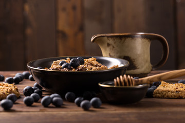 muesli with honey and blueberry
