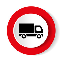 Red round button with truck icon