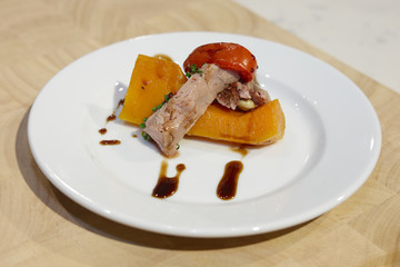 stewed veal with garlic, batat and tomato