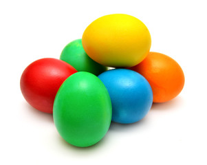 Easter eggs isolated on white background. Flat lay, top view