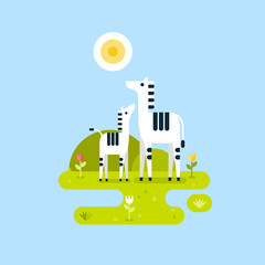 Tapirs with tropical background. Vector flat illustration