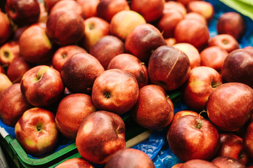 Fresh apples. Natural local products on the farm market. Harvesting. Seasonal products. Food.