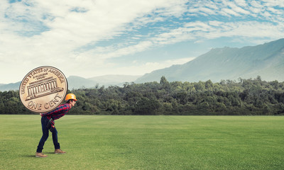 Builder man carry coin