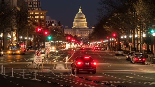 4K Washington DC Pennsylvania Ave Traffic Twilight Timelapse 2b