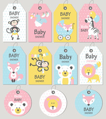 Gift tags and cards baby shower. Baby Arrival set. Vector illustration.