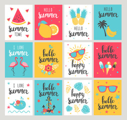 Set of Summer holiday cards. Hand drawn beautiful posters. Vector illustration