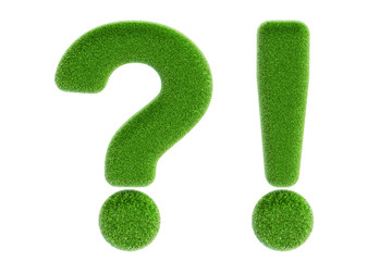 Grass symbols question and exclamation marks, 3D rendering