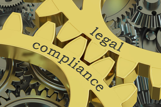 legal compliance concept on the gearwheels, 3D rendering