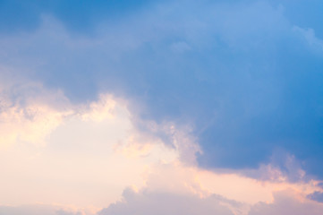 Twilight sky with colorful clouds in rainy season,Clouds before raining storm in the sky with vintage color tone