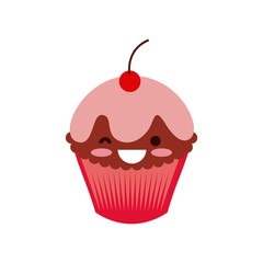 kawaii cupcake icon over white background. colorful design. vector illustration
