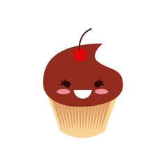 kawaii cupcake icon over white background. colorful design. vector illustration