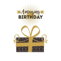 happy birthday card with gift box icon over white background. colorful design. vector illustration