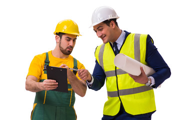 Two workers isolated on the white background