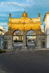 PILSEN CZECH REPUBLIC - December 10,2016.The famous Brewery Gate is the entry point to the area of the world-renown Pilsner Urqell Brewery.