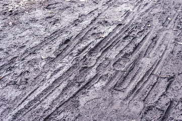 Boots and bicycle prints in the mud