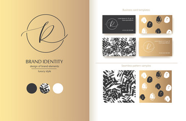 Sophisticated brand identity. Letter R line logo. Business card template included.