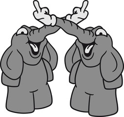 2 freunde team fuck you off fick dich mittelfinger handschuh wichser beleidigung böse rüssel klein elefant lustig comic cartoon spaß lachen