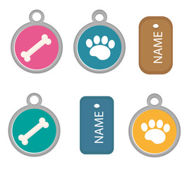 Medallion, dog tag set of icons, flat, cartoon style. Isolated on white background. Vector illustration, clip-art