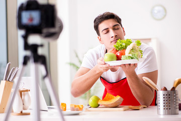 Food nutrition blogger recording video for blog