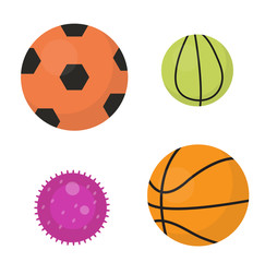 Balls set  icons, flat, cartoon style. Collection of football, basketball, tennis. Isolated on white background. Vector illustration, clip-art