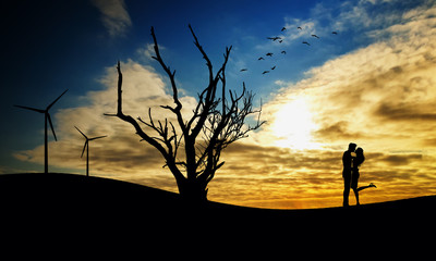 Amazing sun and loved ones silhouettes