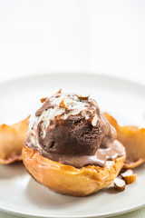 Stewed Apple and Vanilla and Chocolate Ice Cream Scoop