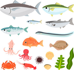 魚介類のイラストセット - obrazy, fototapety, plakaty