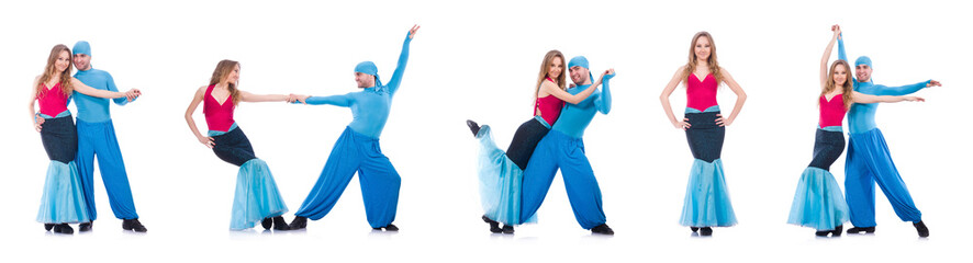 Fototapeta premium Pair of dancers dancing modern dance isolated on white