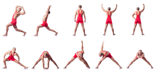 Young wrestler isolated on the white