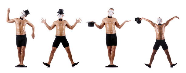 Naked muscular mime isolated on white