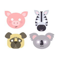Animals carnival mask vector set festival decoration masquerade and party costume cute cartoon head decor isolated celebration vector illustration.