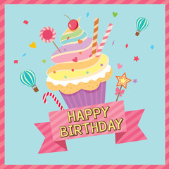 Cupcake design for happy birthday card party.