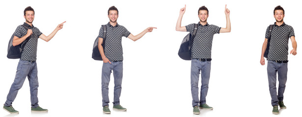 Obraz premium Collage of student with backpack on white