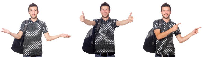 Fototapeta premium Collage of student with backpack on white