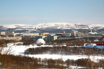 Obraz premium The view of Murmansk city ,Russia from Alyosha Monument 