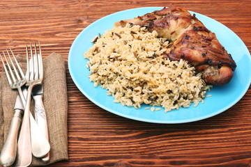 Roasted turkey leg with wild rice