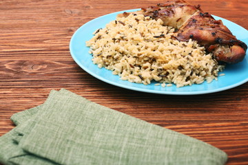 Roasted turkey leg with wild rice